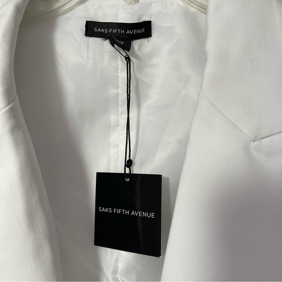 NWT Saks Fifth Avenue White Single Button Blazer Notched Collar Fully Lined L - Picture 8 of 14
